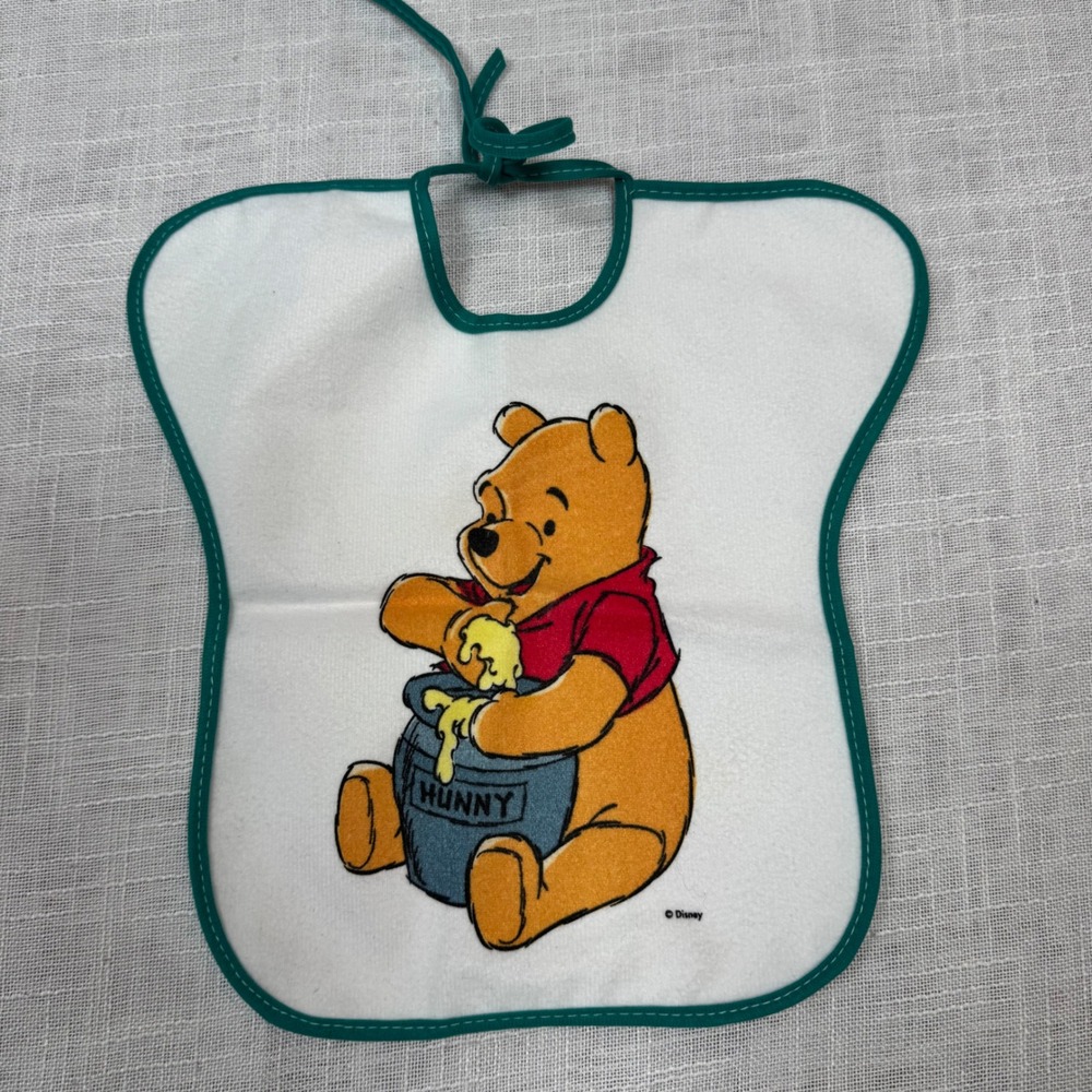 VTG Disney Winnie the Pooh Honey Pot Baby Bib Tie Neck First Years Terry Cloth‎